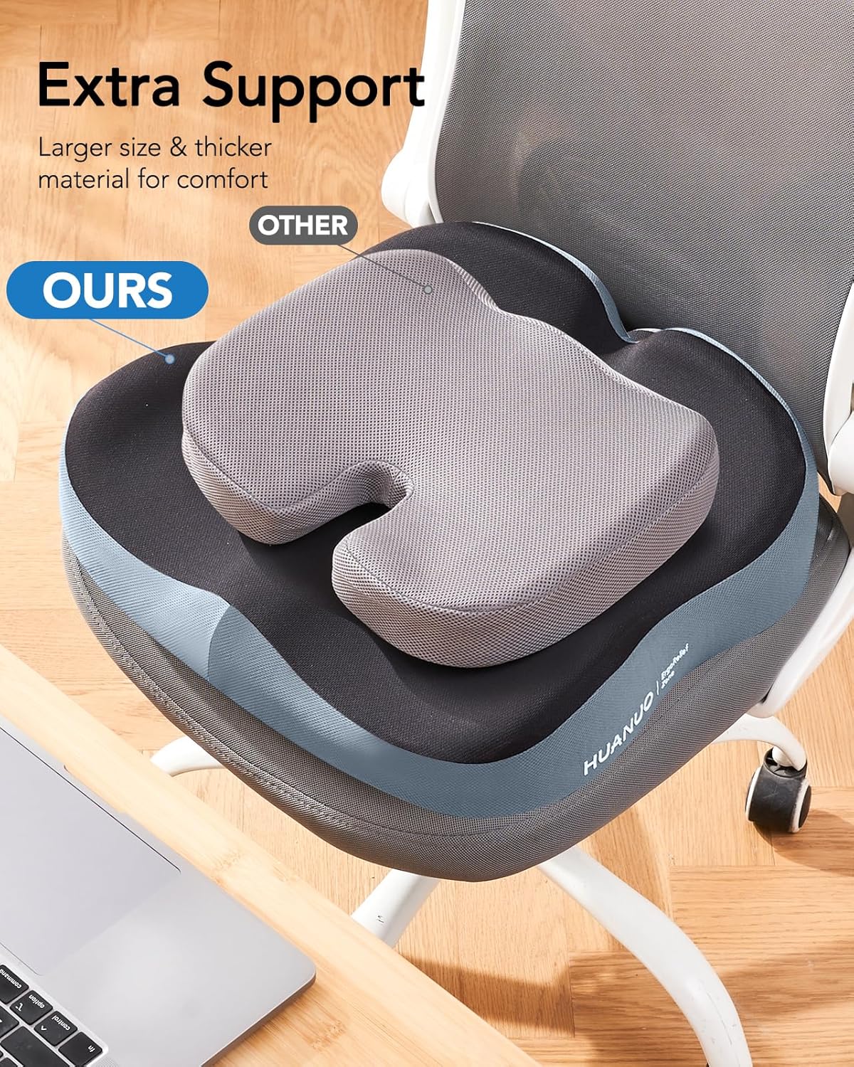 HUANUO Ergonomic Coccyx Seat Cushion – Non-Slip & Breathable