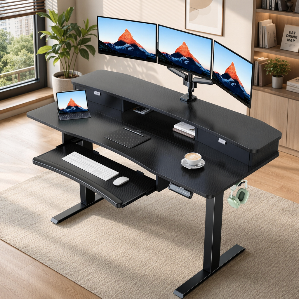 Standing Desk with Storage & Keyboard Tray222