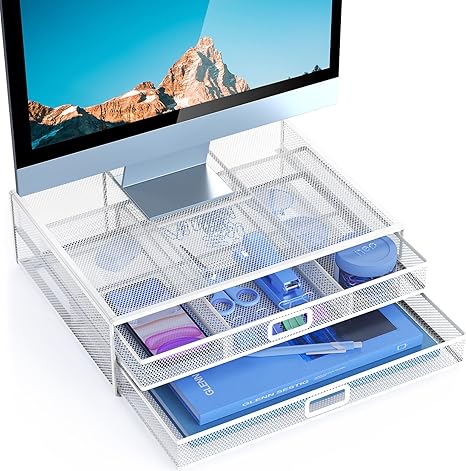 Metal Monitor Riser stand with Drawer