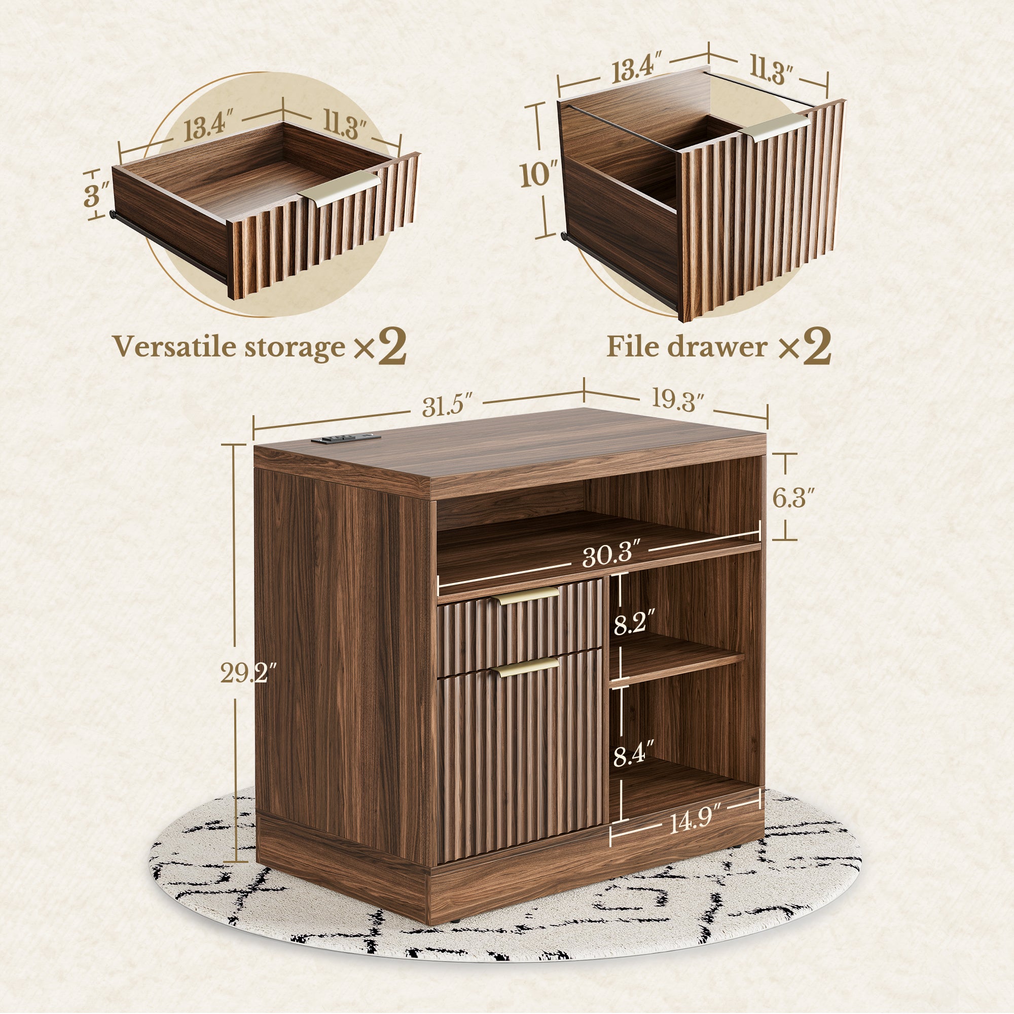 67" Desk+73" Bookshelf / Fluted - Dark Walnut