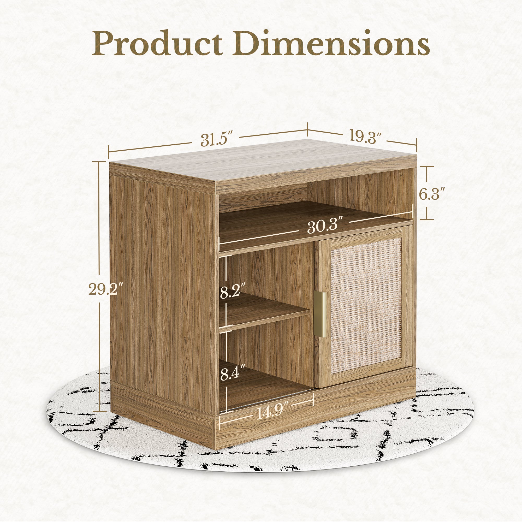 67" desk+73" Bookshelf+2 Drawers / Rattan - Light Walnut