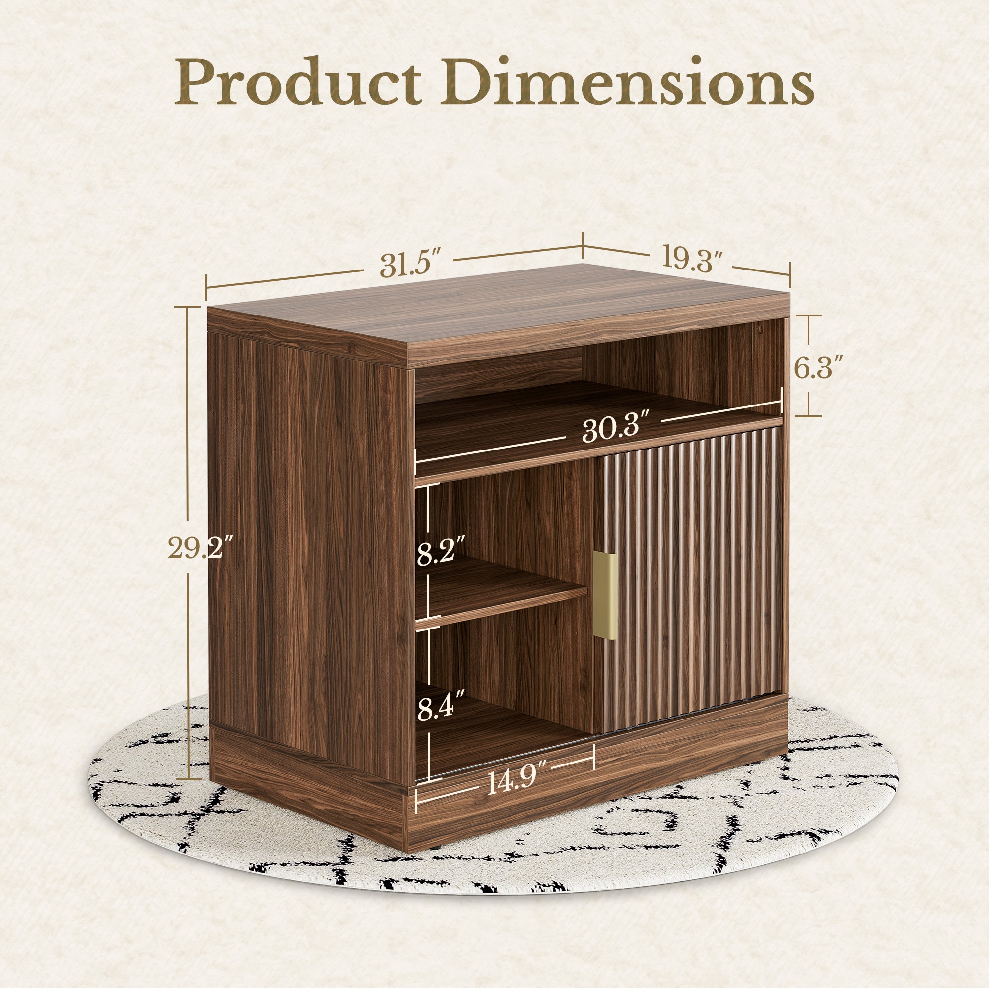 67" desk+73" Bookshelf+2 Drawers / Fluted - Dark Walnut