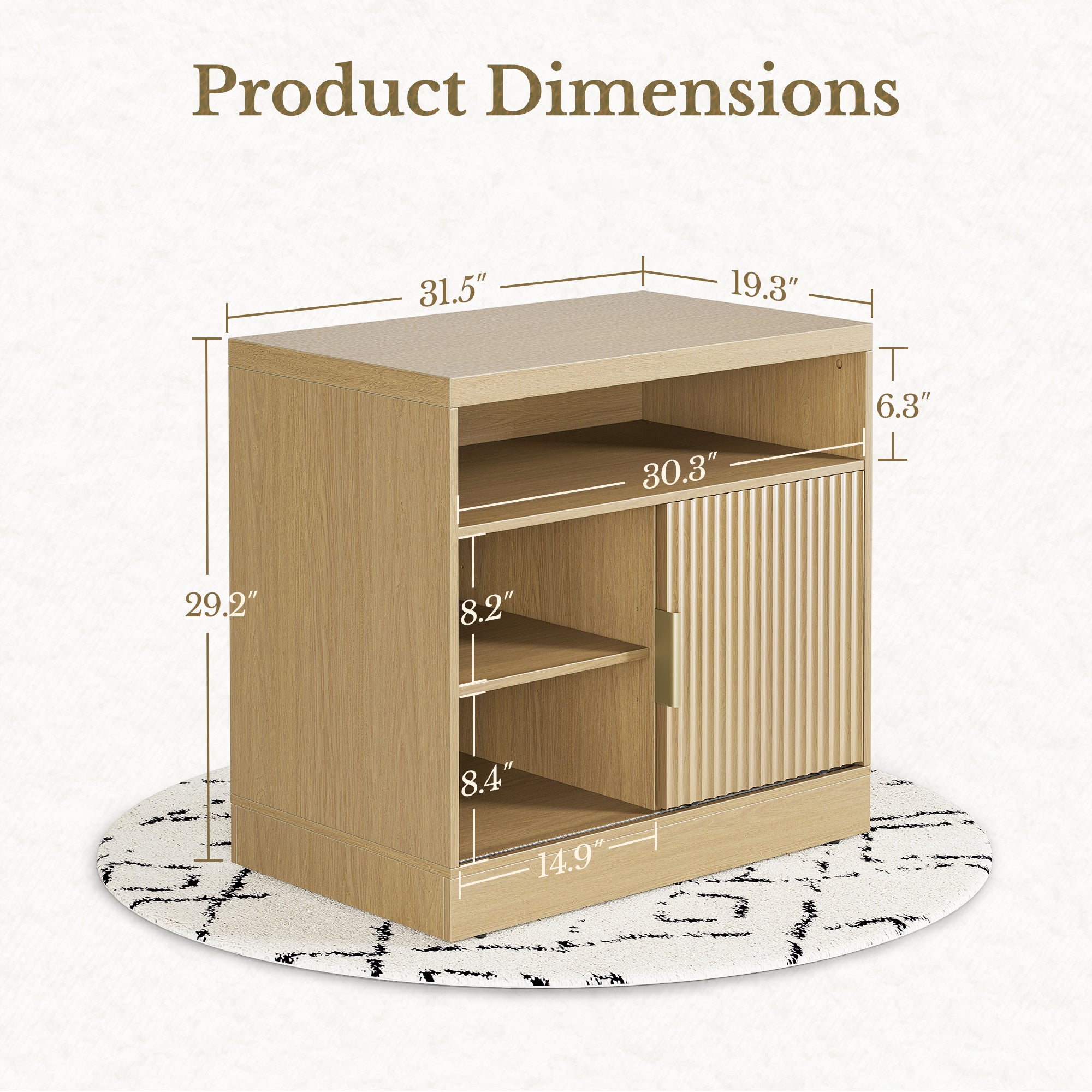 67" desk+73" Bookshelf+2 Drawers / Fluted - Natural Oak