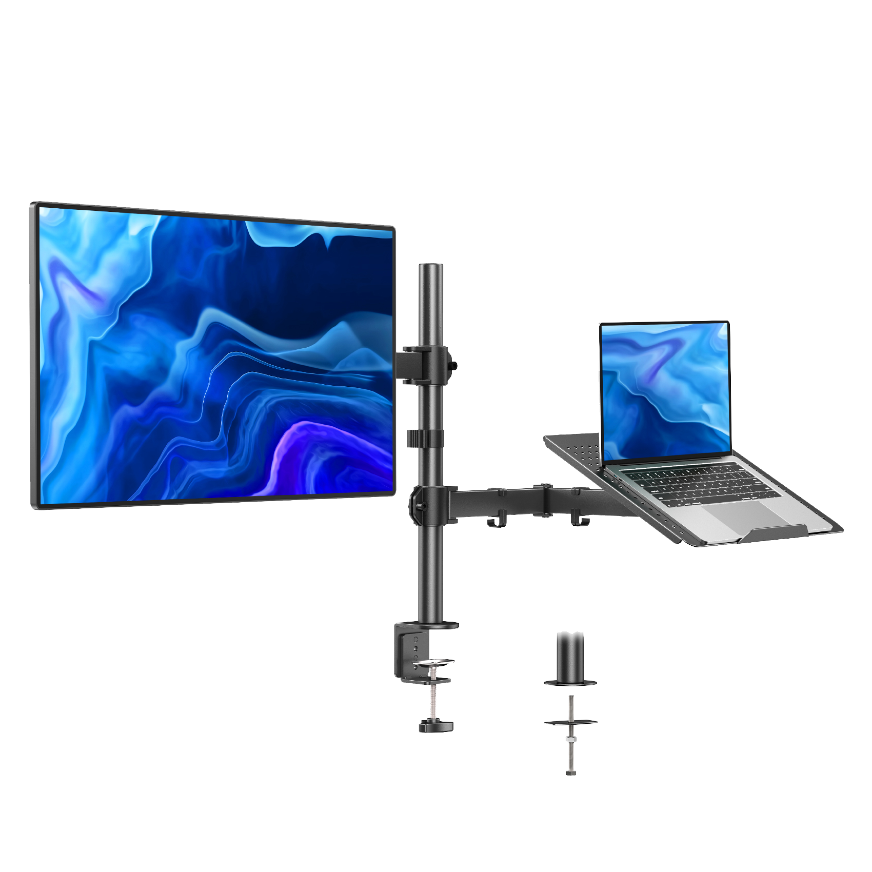 HUANUO HNCM2 monitor and laptop mount with dual screens and ventilated laptop tray