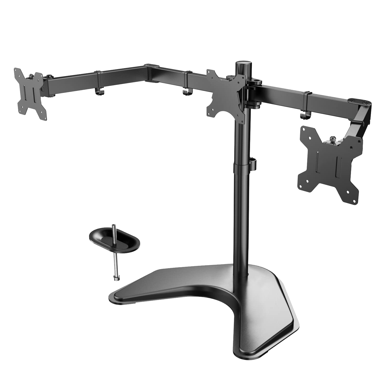 Adjustable triple monitor stand for 13" to 24" screens with stable base