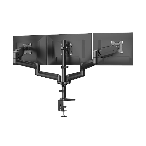 HUANUO triple monitor mount for 17 to 32 inch screens with adjustable arms.