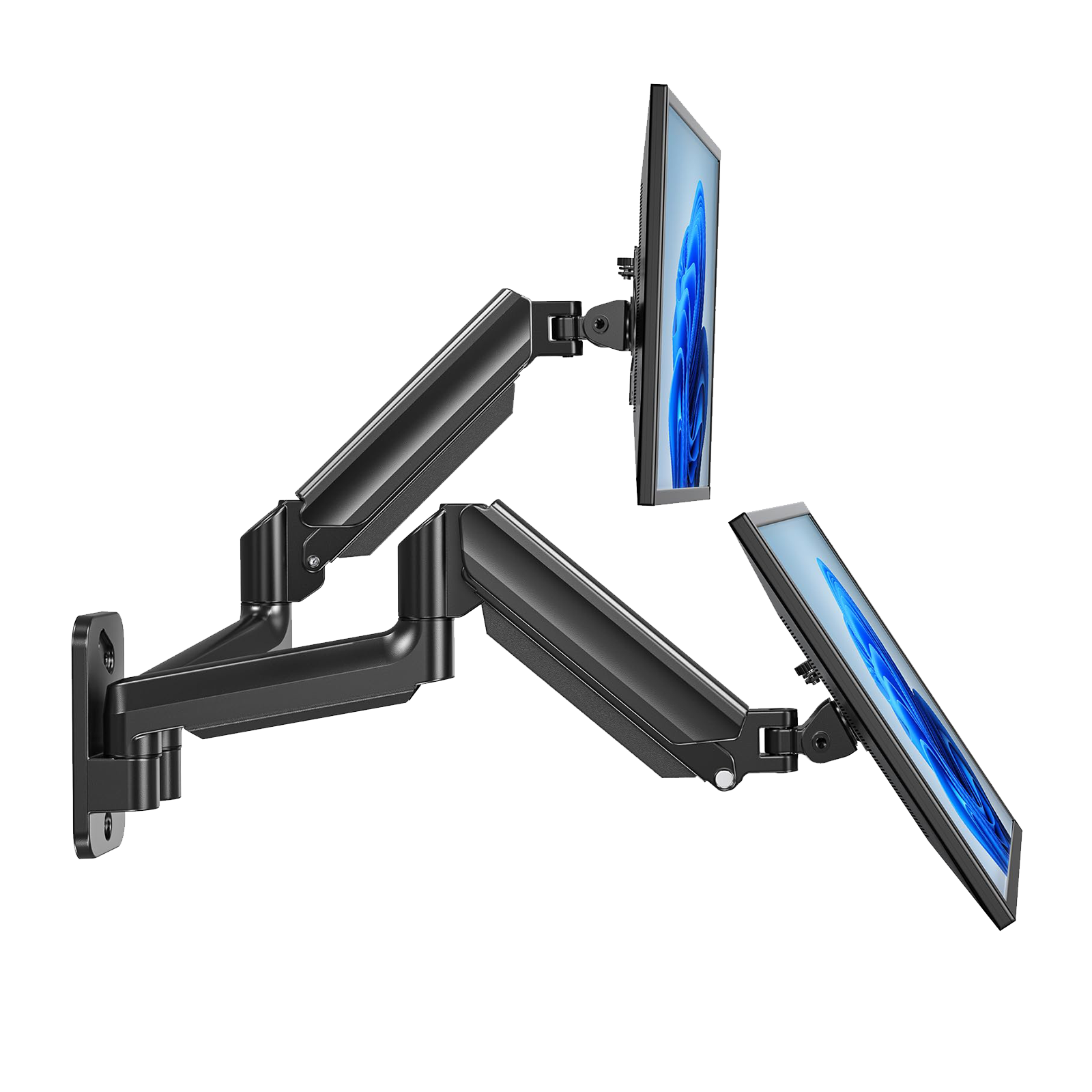 Adjustable dual monitor wall mount for 17-32 inch screens with gas spring arms