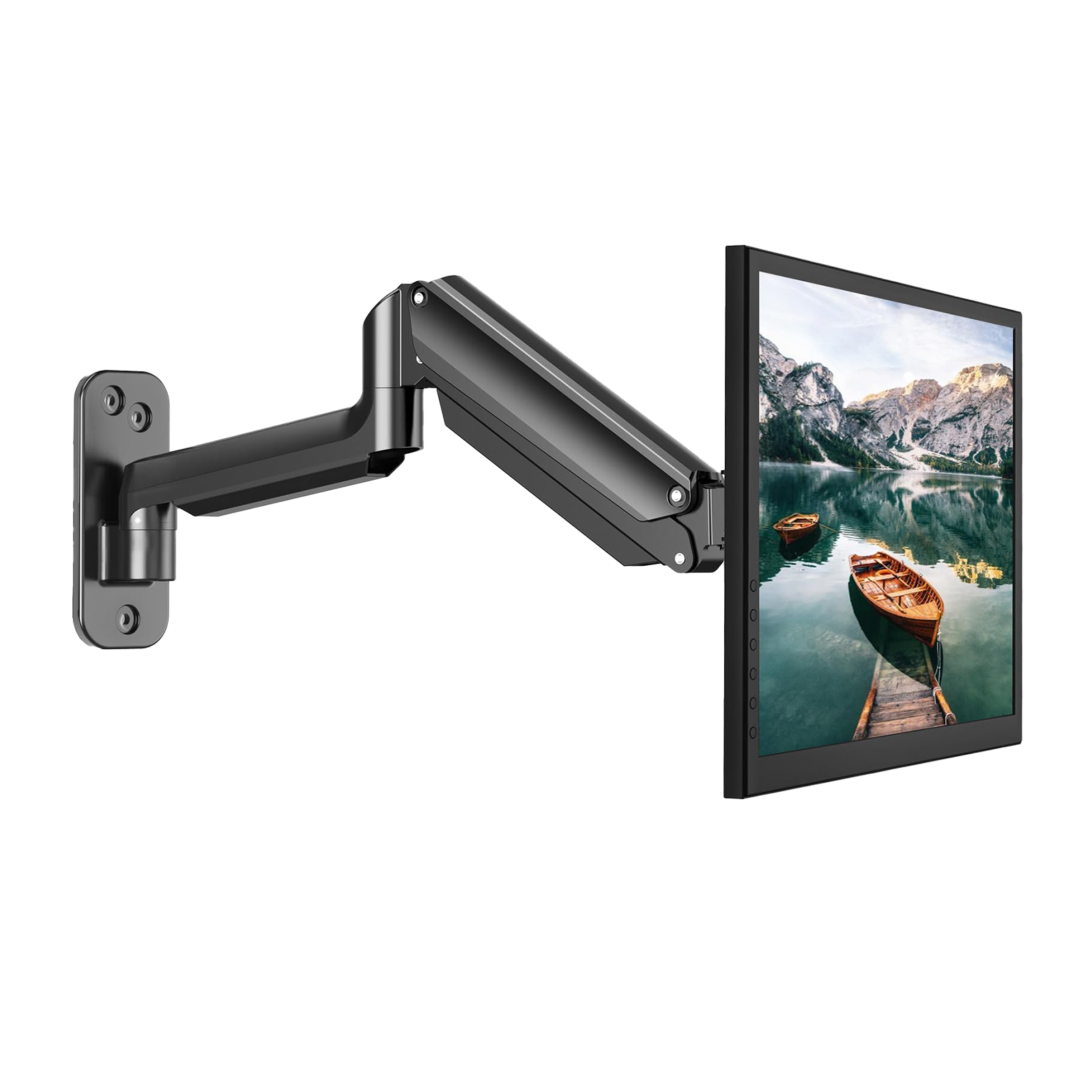 HUANUO single monitor wall mount arm with adjustable gas spring for 13-32 inch screens.