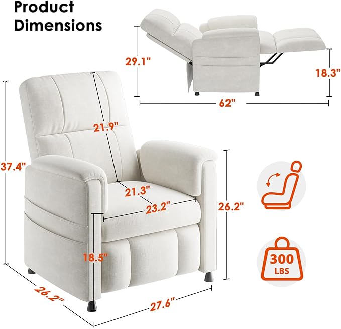 Adjustable Modern Chenille Reclining Chair - Beige