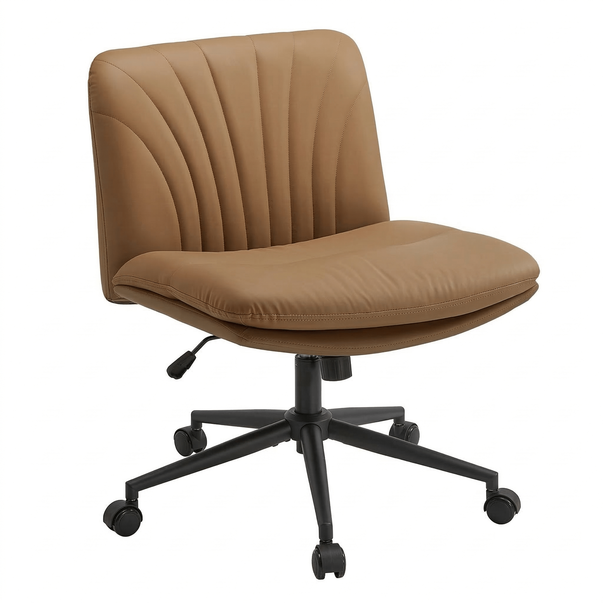Armless - Office Cross Legged Chair with Wheels - Brown