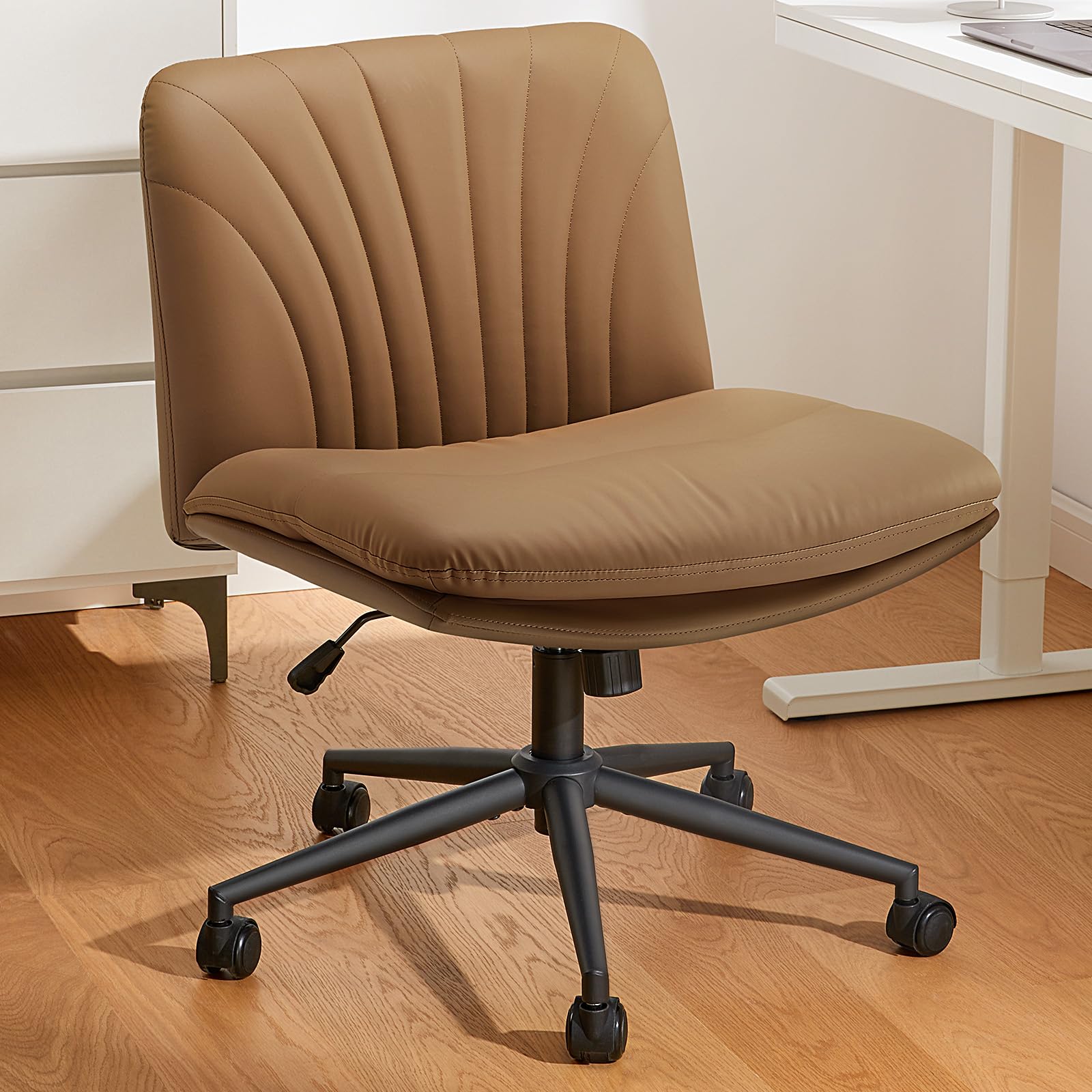 Armless - Office Cross Legged Chair with Wheels - Brown