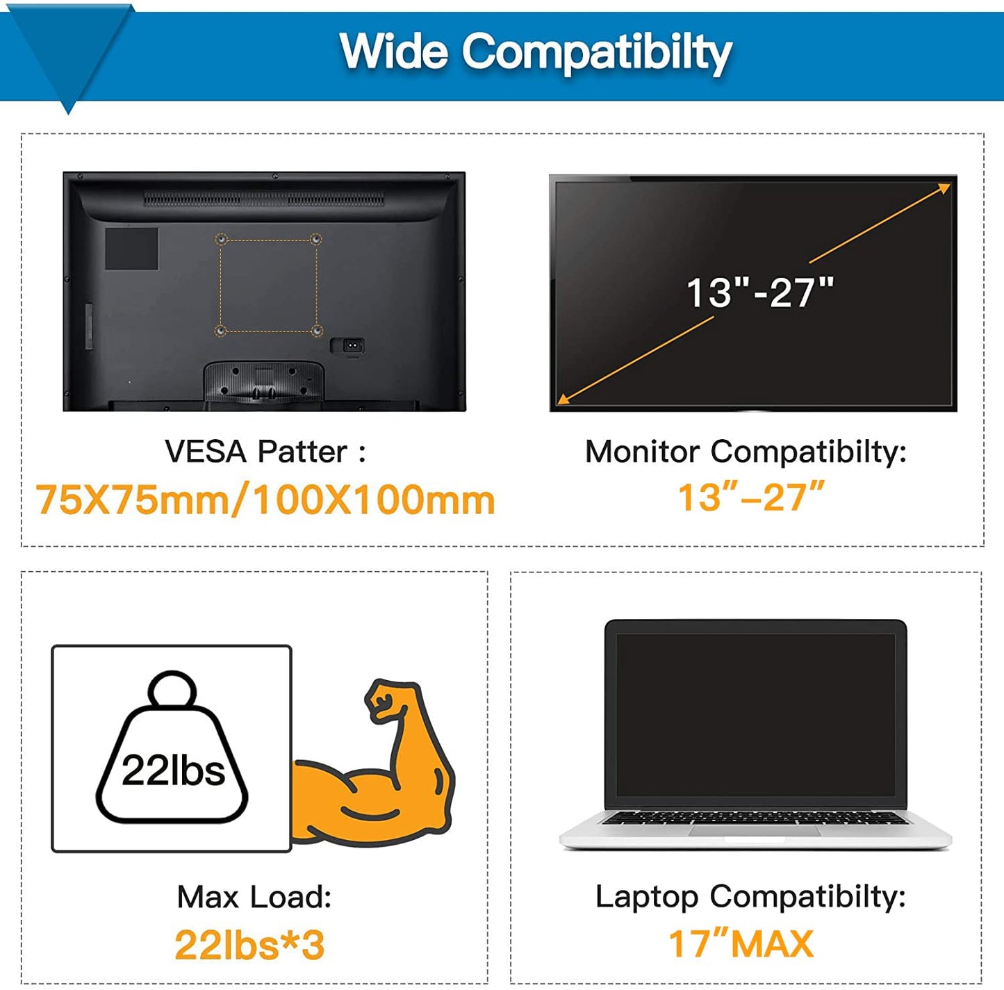 CM17 2 - in - 1 Monitor and Laptop Stand - 13" - 27" & 10" - 17" -