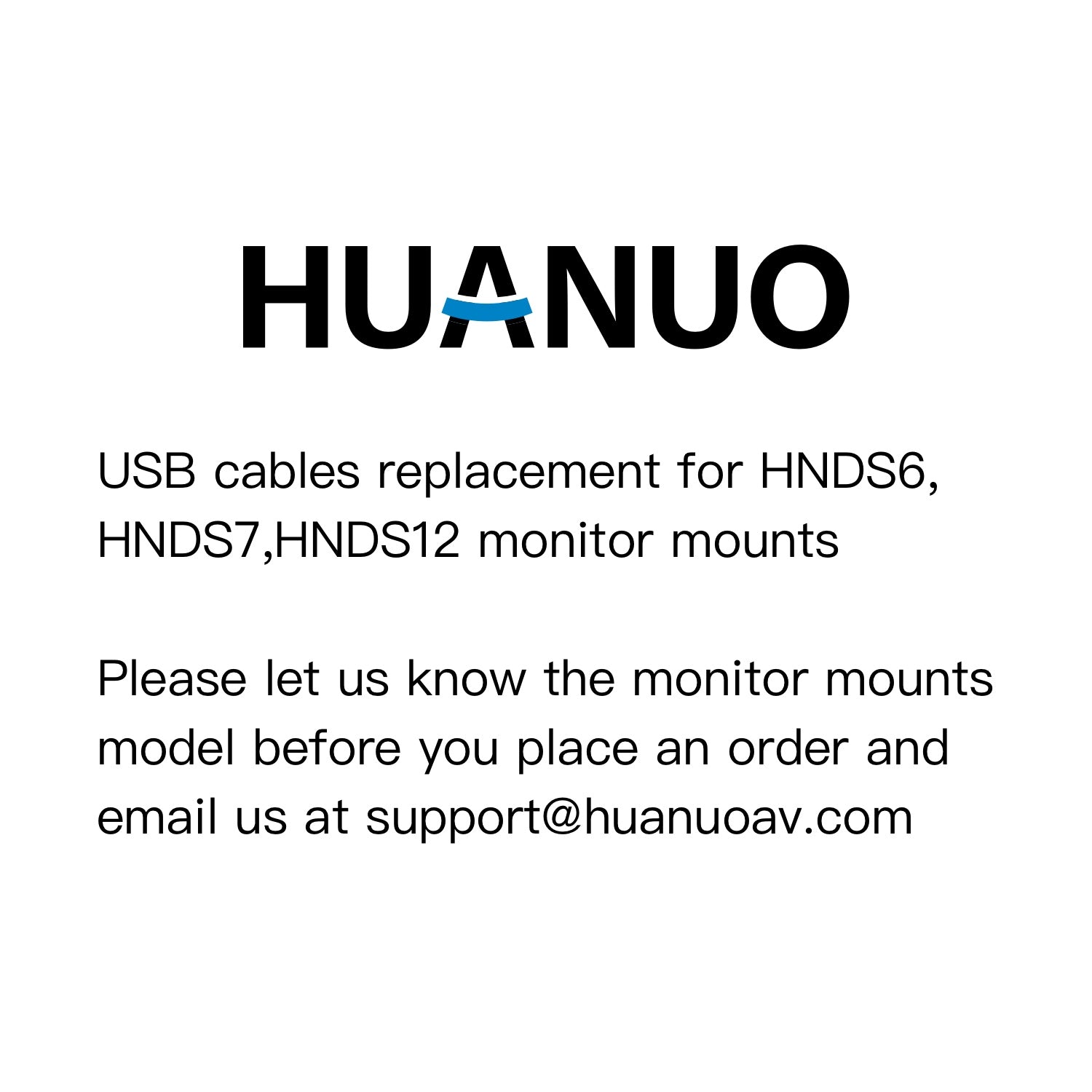 USB cables for HNDS6, HNDS7, HNDS12 monitor mounts with order info.