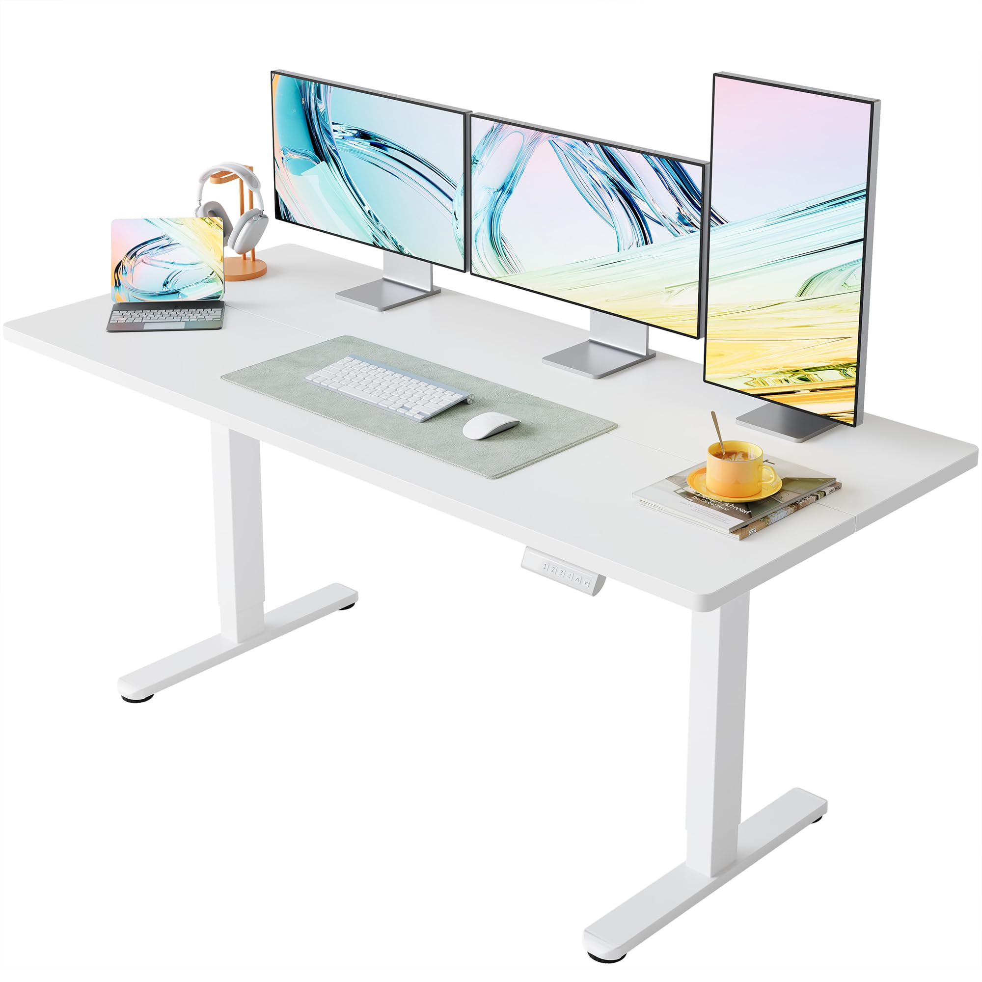 HUANUO 55 x 28 inch Electric Standing Desk Adjustable Height, 4 Memory Height Settings, Sit Stand Up Desk for Home Office & Computer Workstation, Light Walnut - 32" X 19"