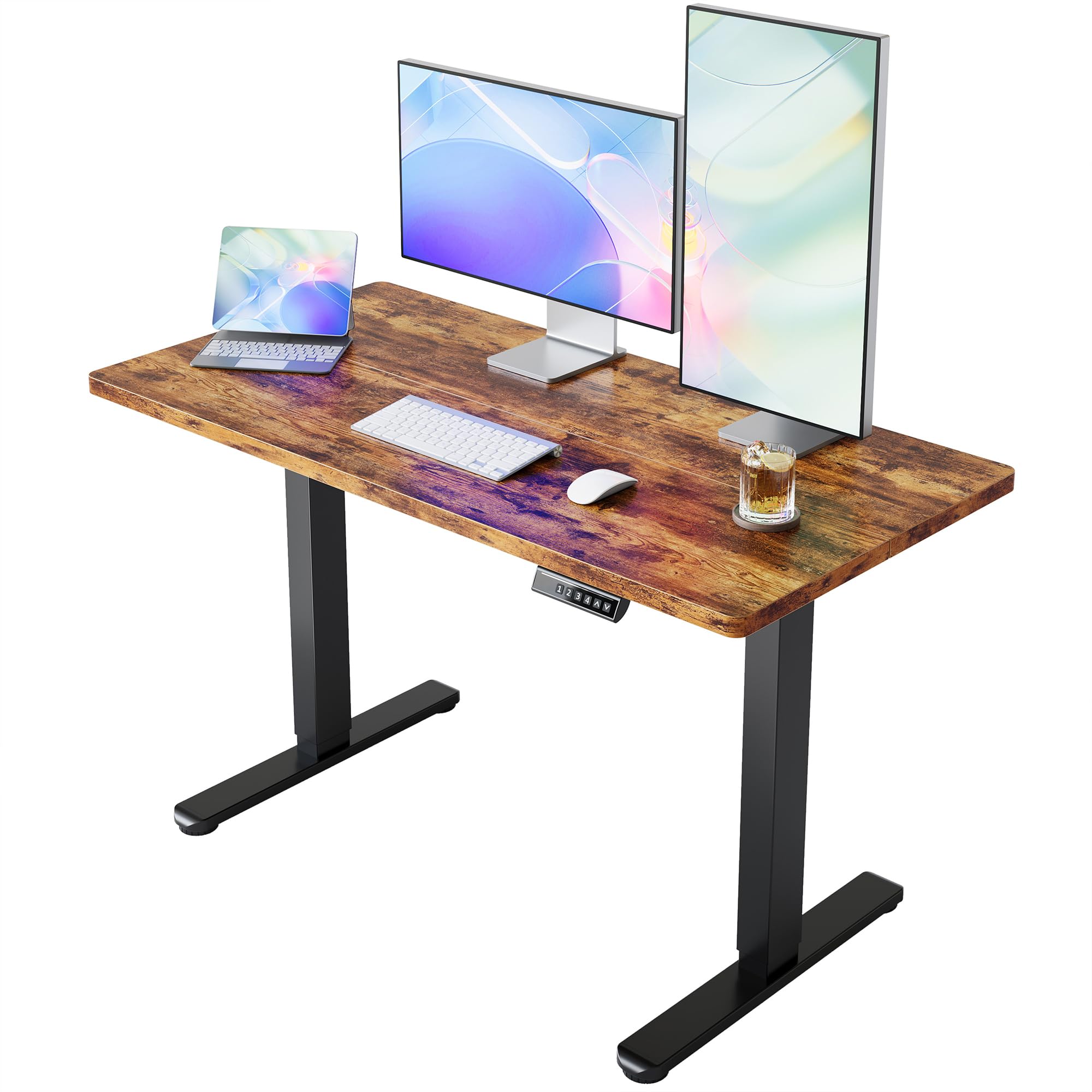 HUANUO 55 x 28 inch Electric Standing Desk Adjustable Height, 4 Memory Height Settings, Sit Stand Up Desk for Home Office & Computer Workstation, Light Walnut - 32" X 19"