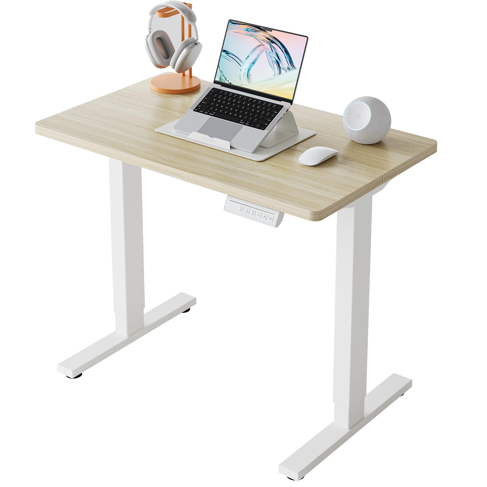 HUANUO 55 x 28 inch Electric Standing Desk Adjustable Height, 4 Memory Height Settings, Sit Stand Up Desk for Home Office & Computer Workstation, Light Walnut - 32" X 19"