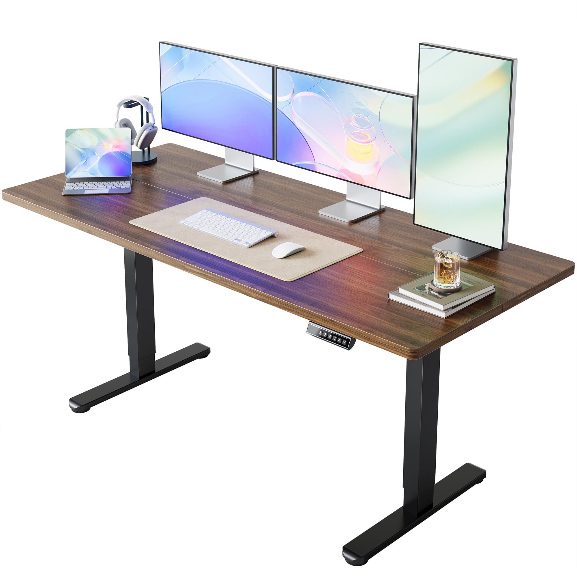 HUANUO 55 x 28 inch Electric Standing Desk Adjustable Height, 4 Memory Height Settings, Sit Stand Up Desk for Home Office & Computer Workstation, Light Walnut - 40" X 24"