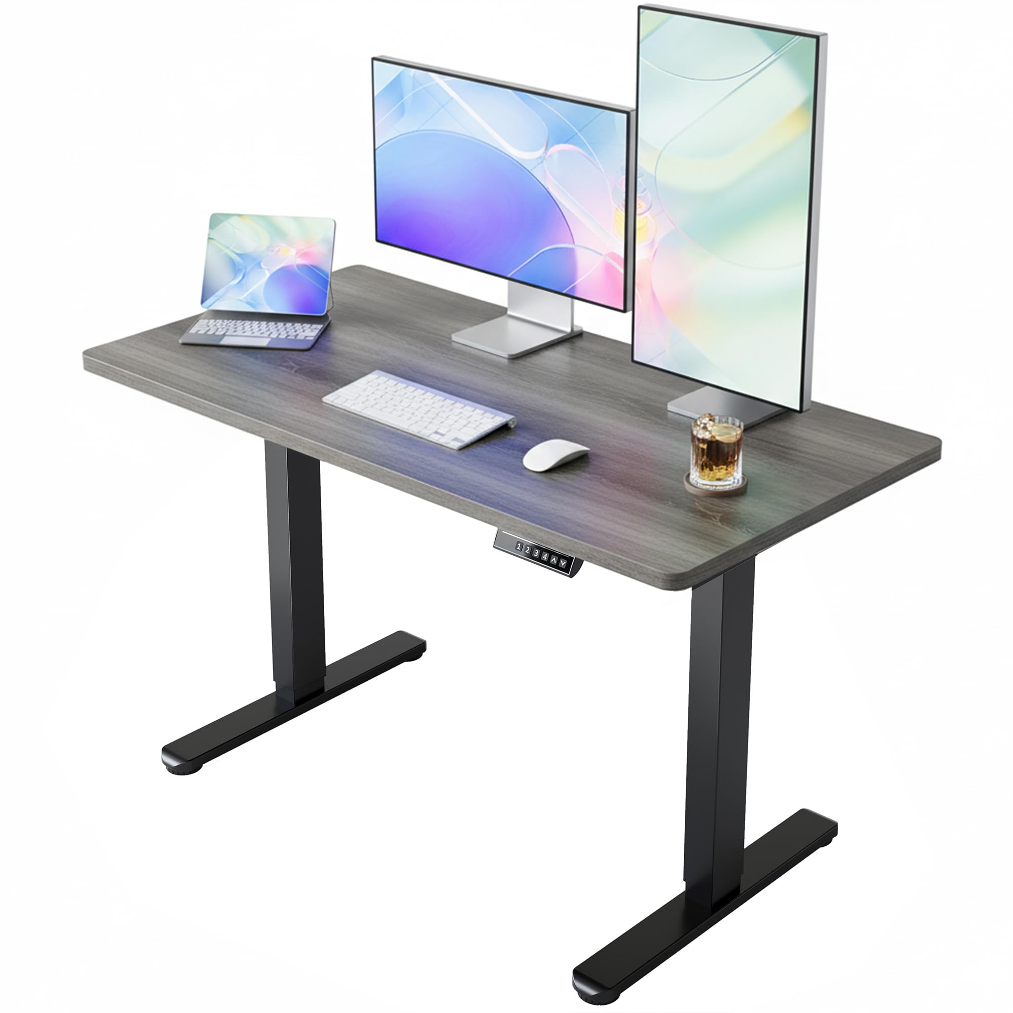 HUANUO 55 x 28 inch Electric Standing Desk Adjustable Height, 4 Memory Height Settings, Sit Stand Up Desk for Home Office & Computer Workstation, Light Walnut - 48" X 24"
