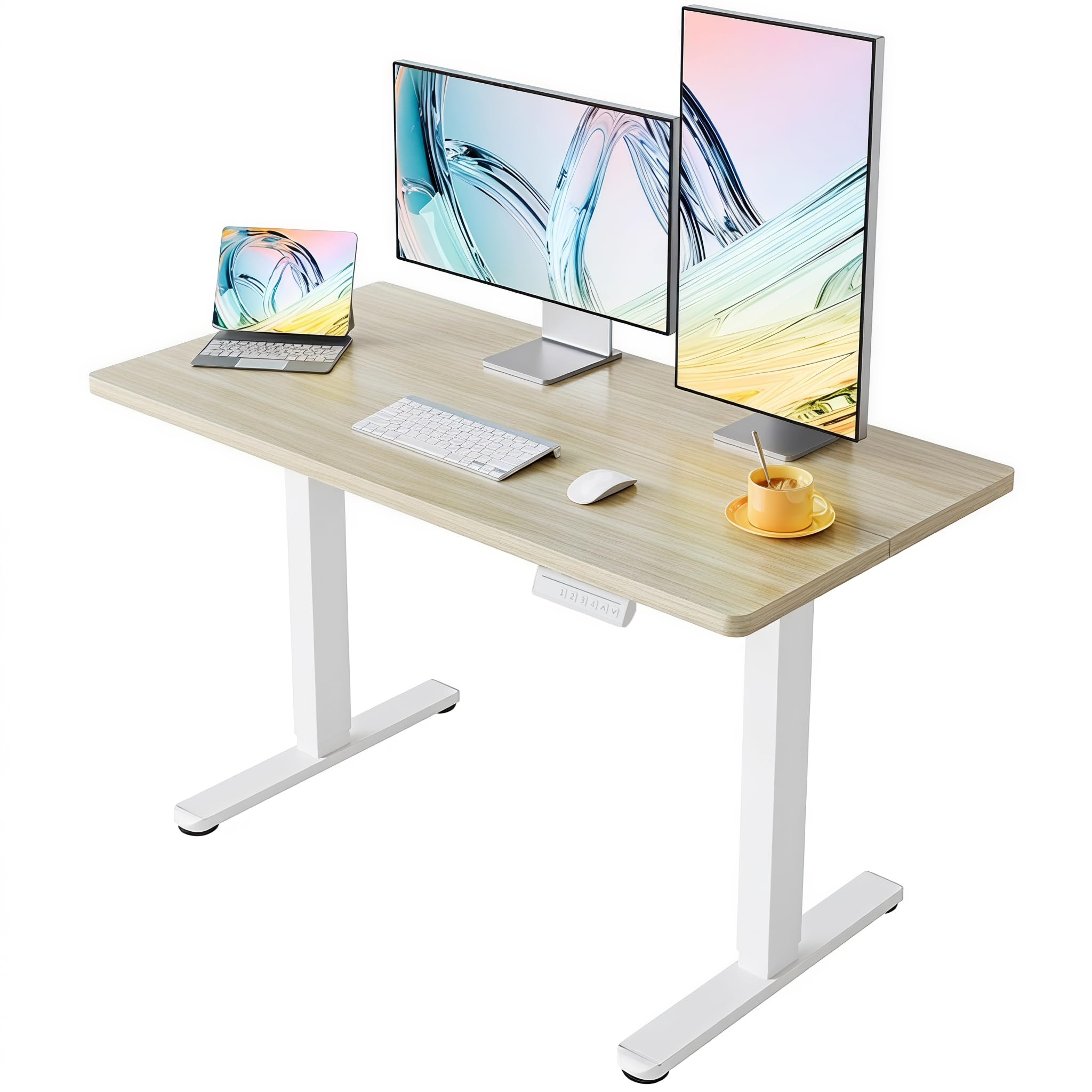HUANUO 55 x 28 inch Electric Standing Desk Adjustable Height, 4 Memory Height Settings, Sit Stand Up Desk for Home Office & Computer Workstation, Light Walnut - 71" X 30"
