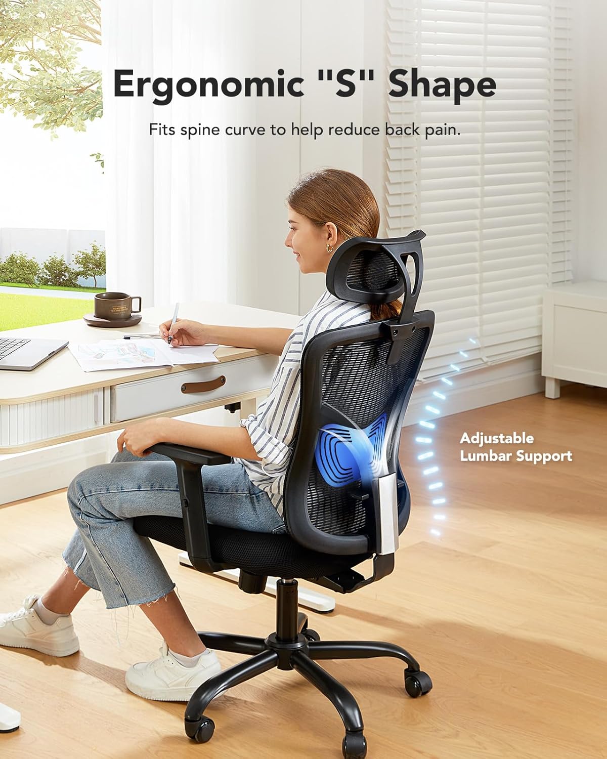 HUANUO Ergonomic Mesh Office Chair with Lumbar Support & Headrest -