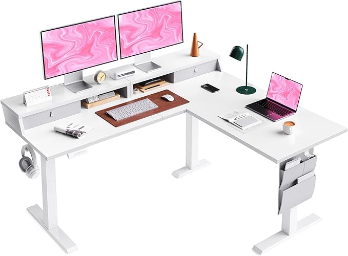 L - shaped Series Standing Desk - Single Side Drawers