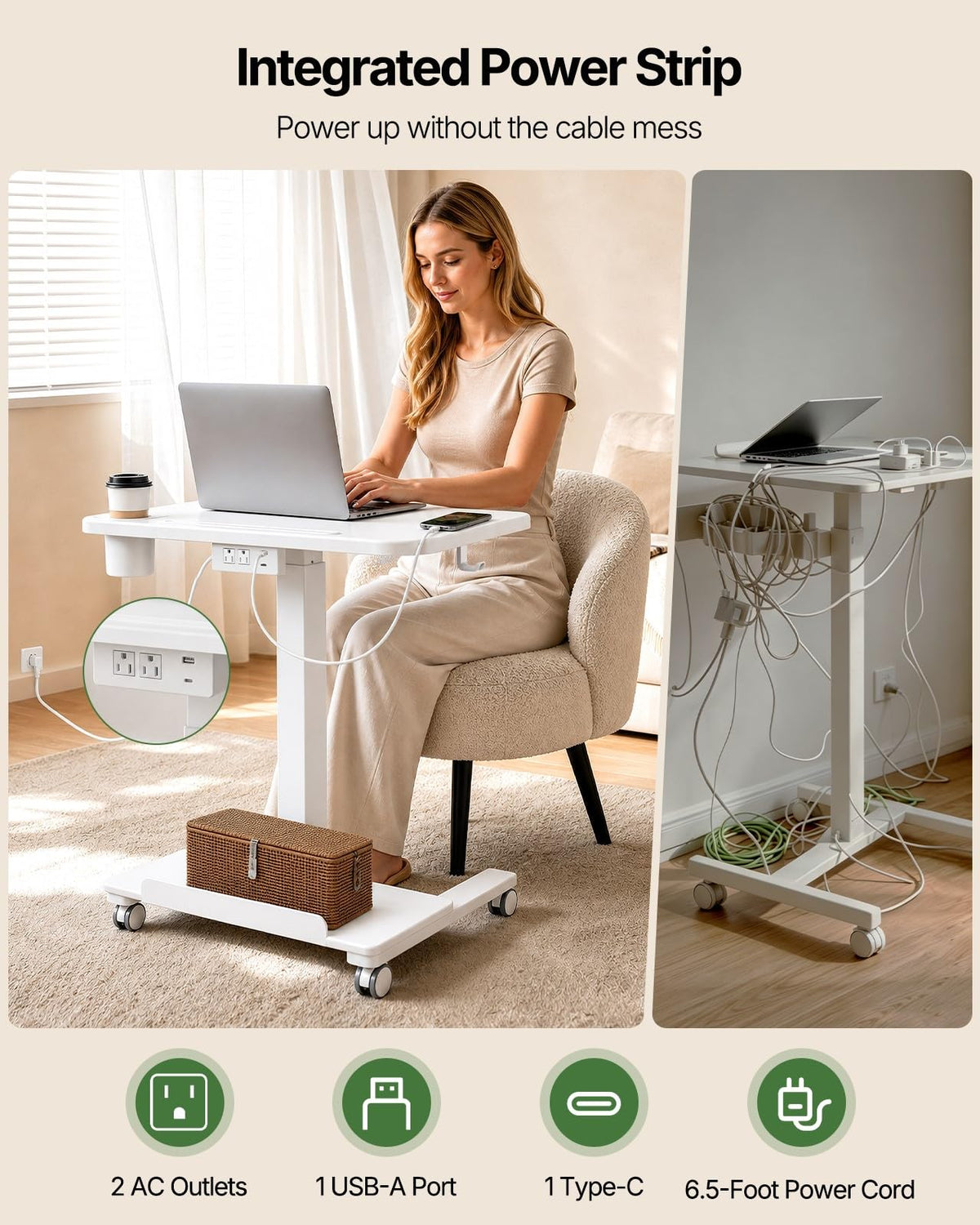 Mobile Standing Desk with Drawer - 27.6"x19.7"