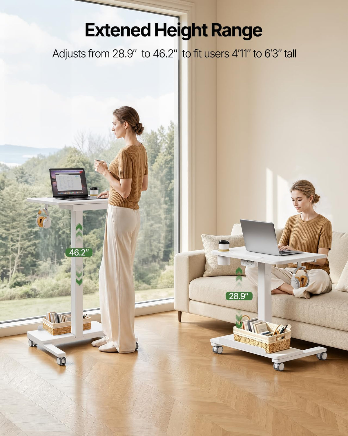 Mobile Standing Desk with Drawer - 27.6"x19.7"