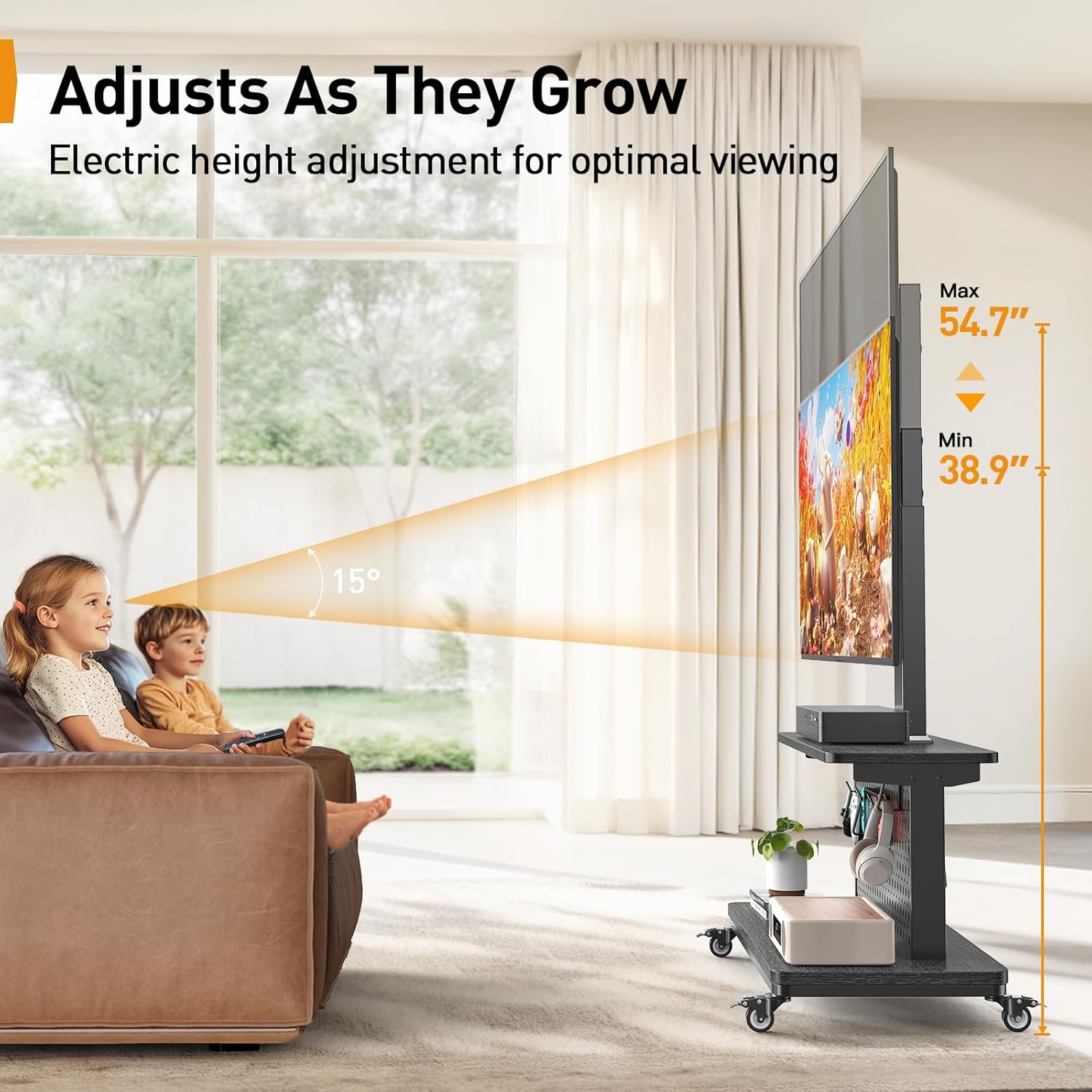 Pegboard Gaming Mobile TV Stand - Upgraded with Remote - Controlled Lift