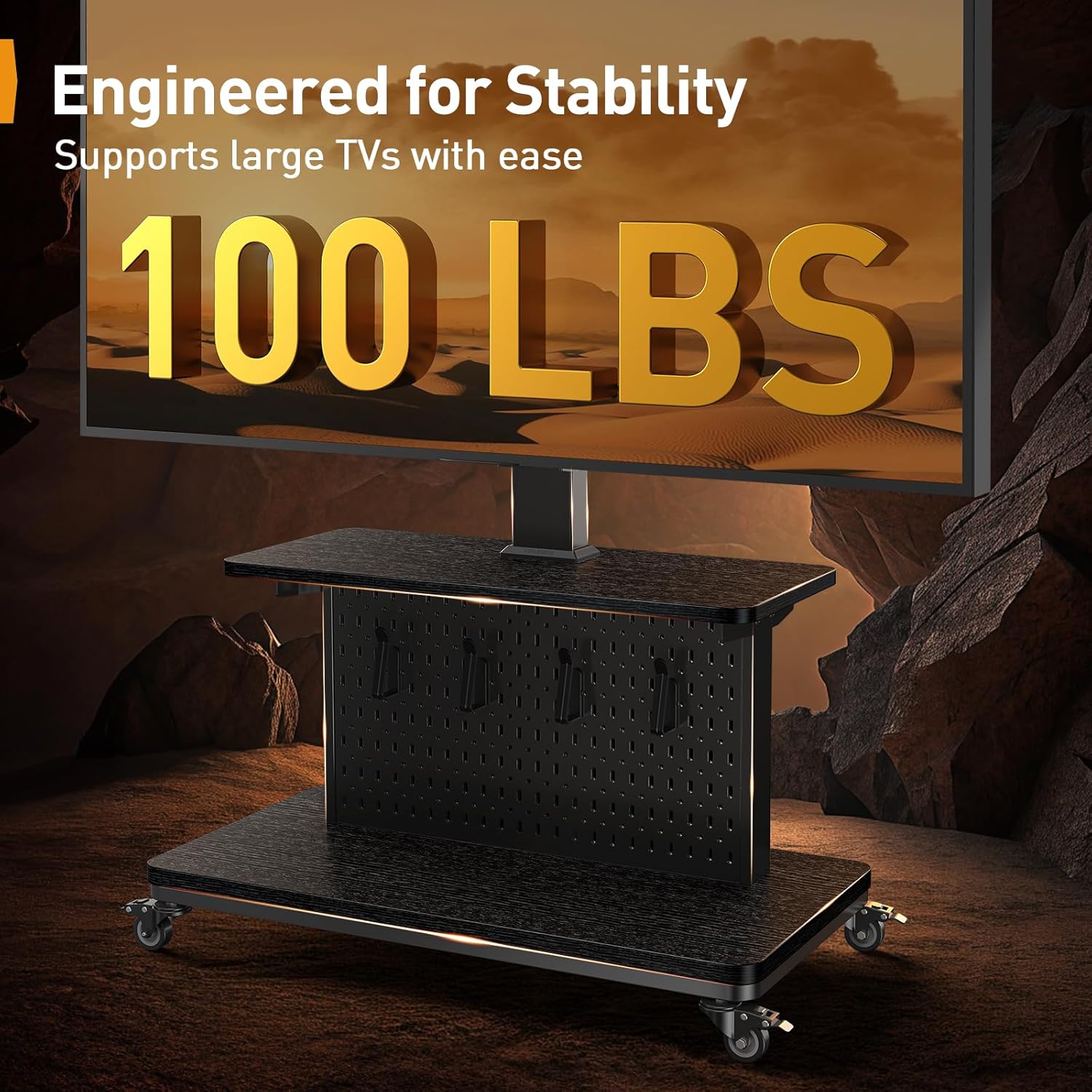 Pegboard Gaming Mobile TV Stand - Upgraded with Remote - Controlled Lift