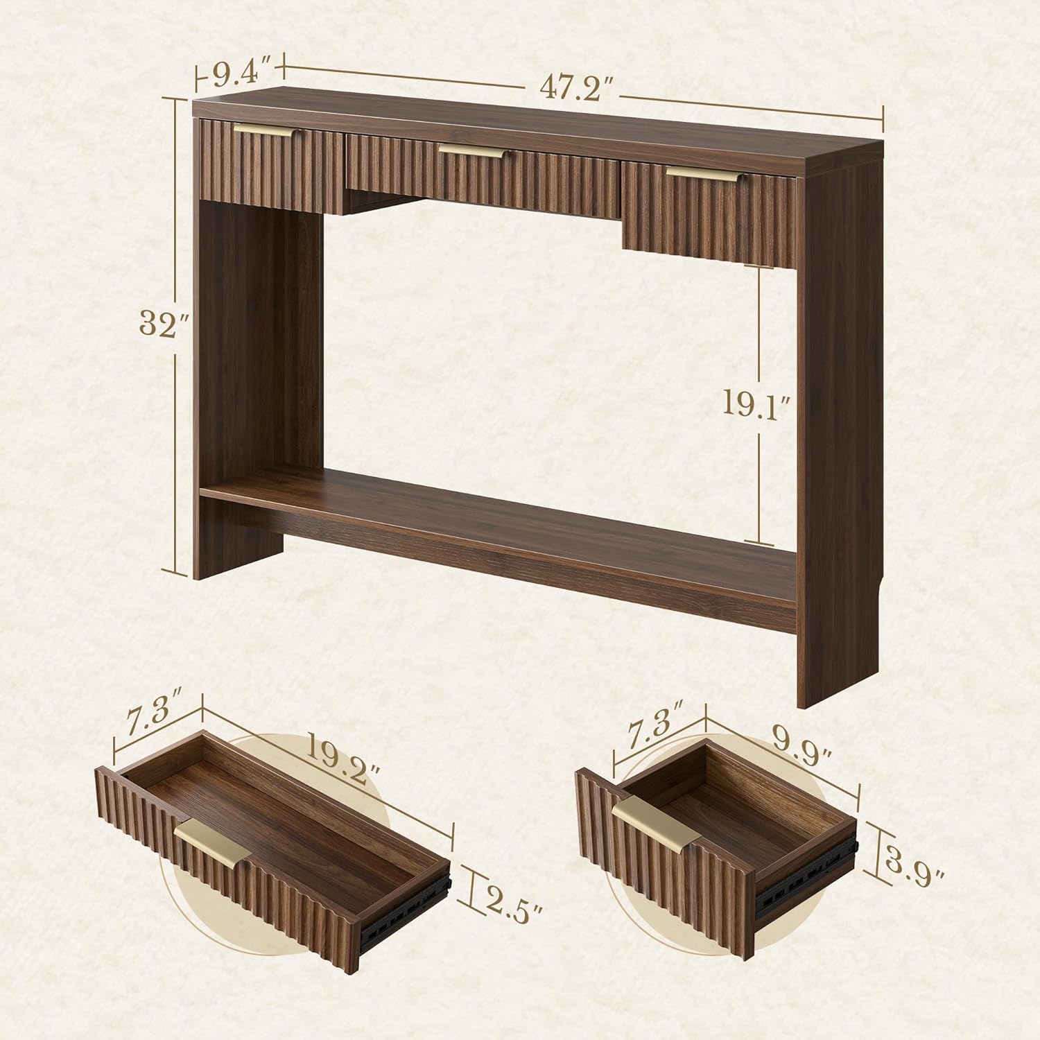 Premium Chene Sofa Table - Fluted - Dark Walnut