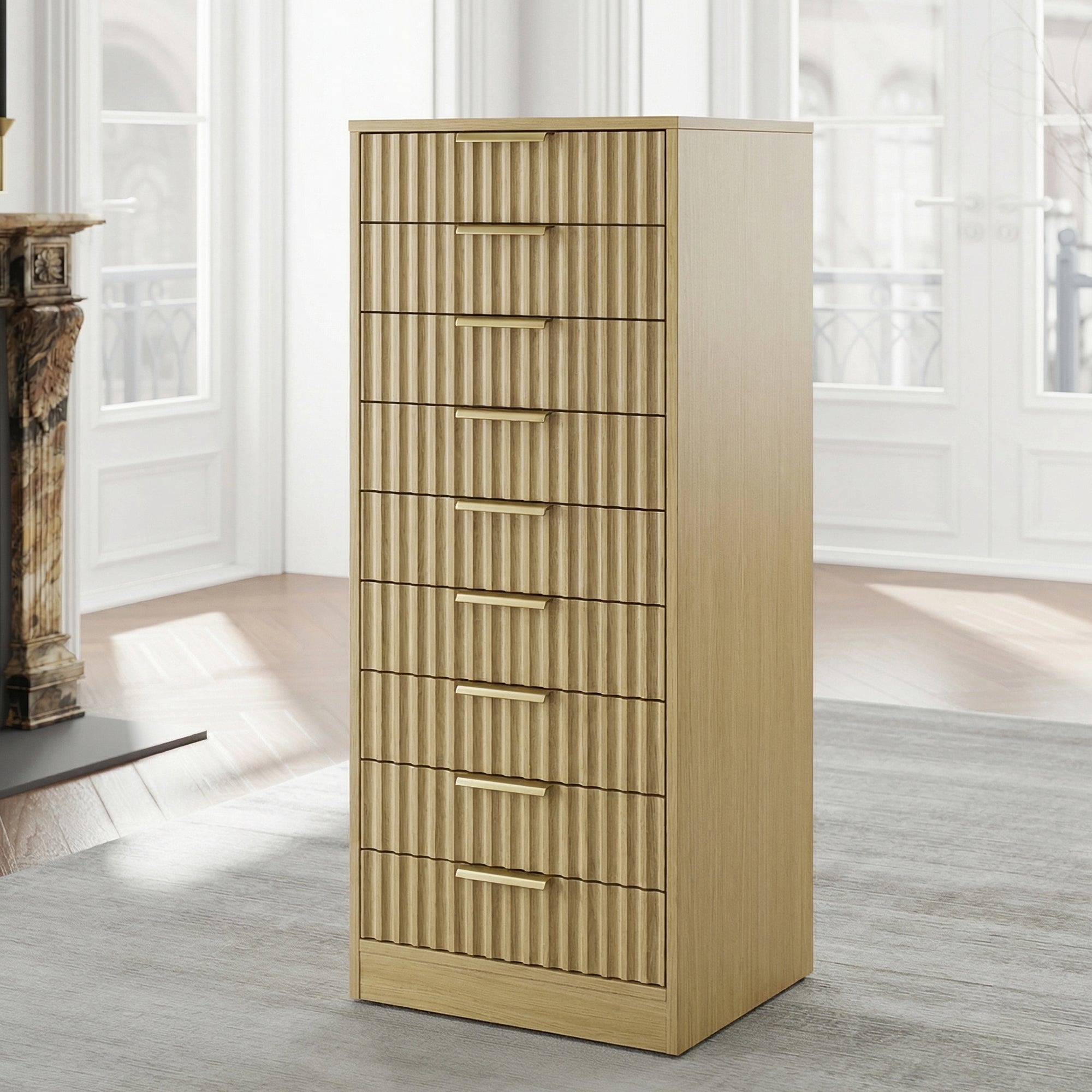 Premium Quartz Cabinet - Fluted - Natural Oak
