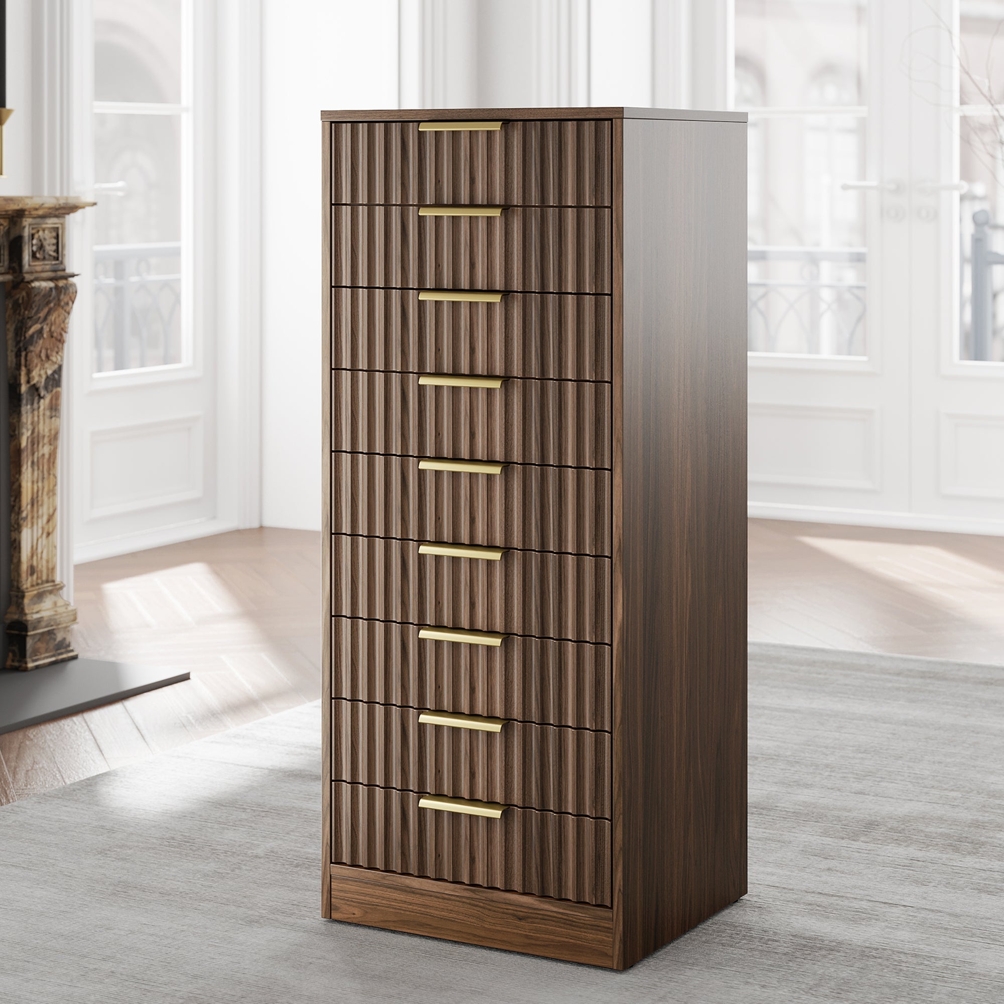 Premium Quartz Cabinet - Fluted - Natural Oak
