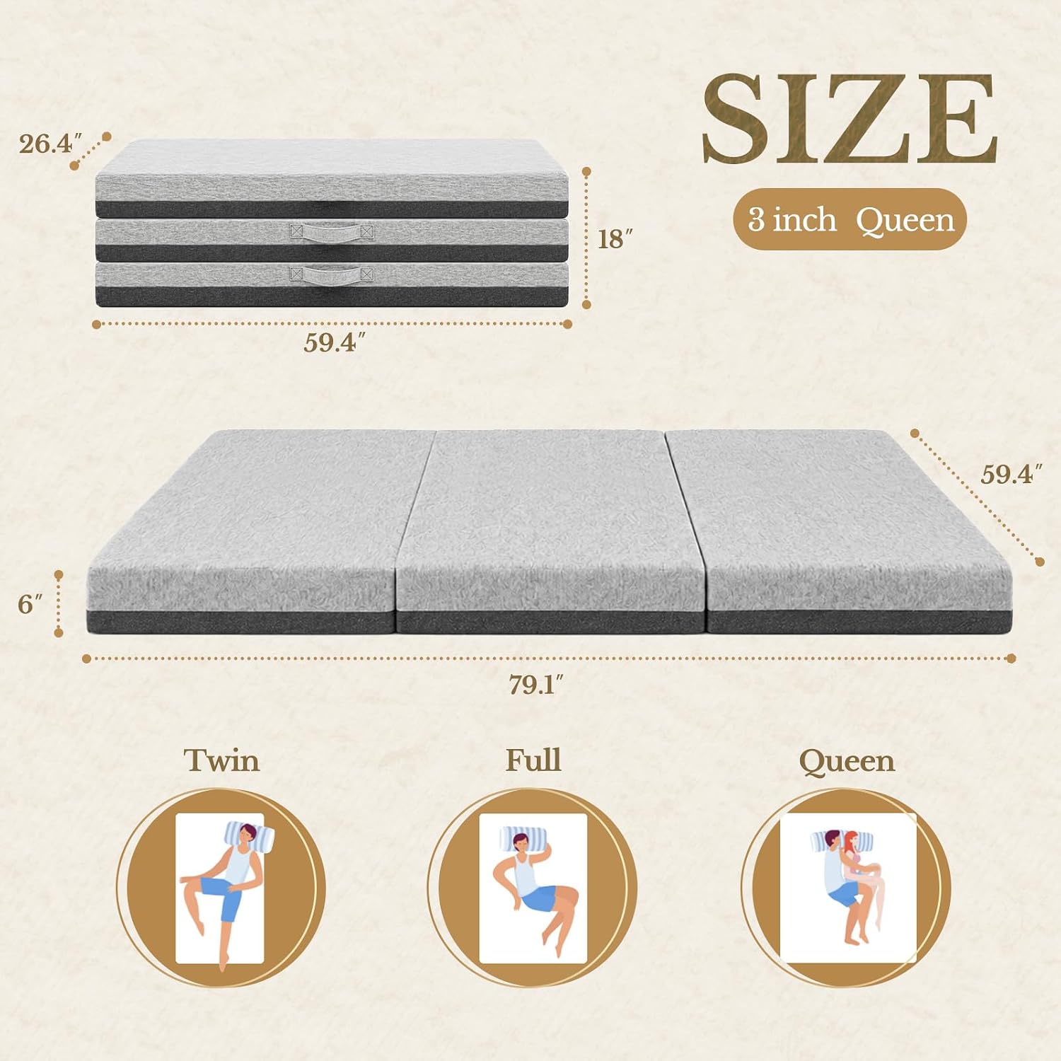 Premium Sable Folding Mattress Q/F/T - Queen (U.S. Standard)