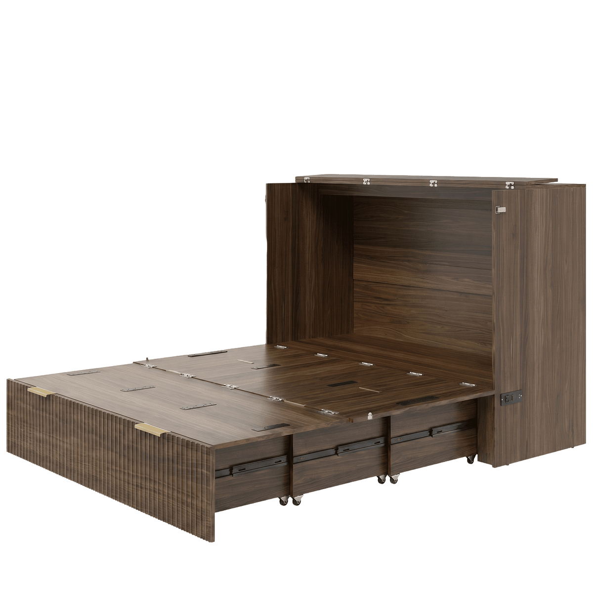 Premium Terra - Queen Cabinet Bed - Fluted - Dark Walnut