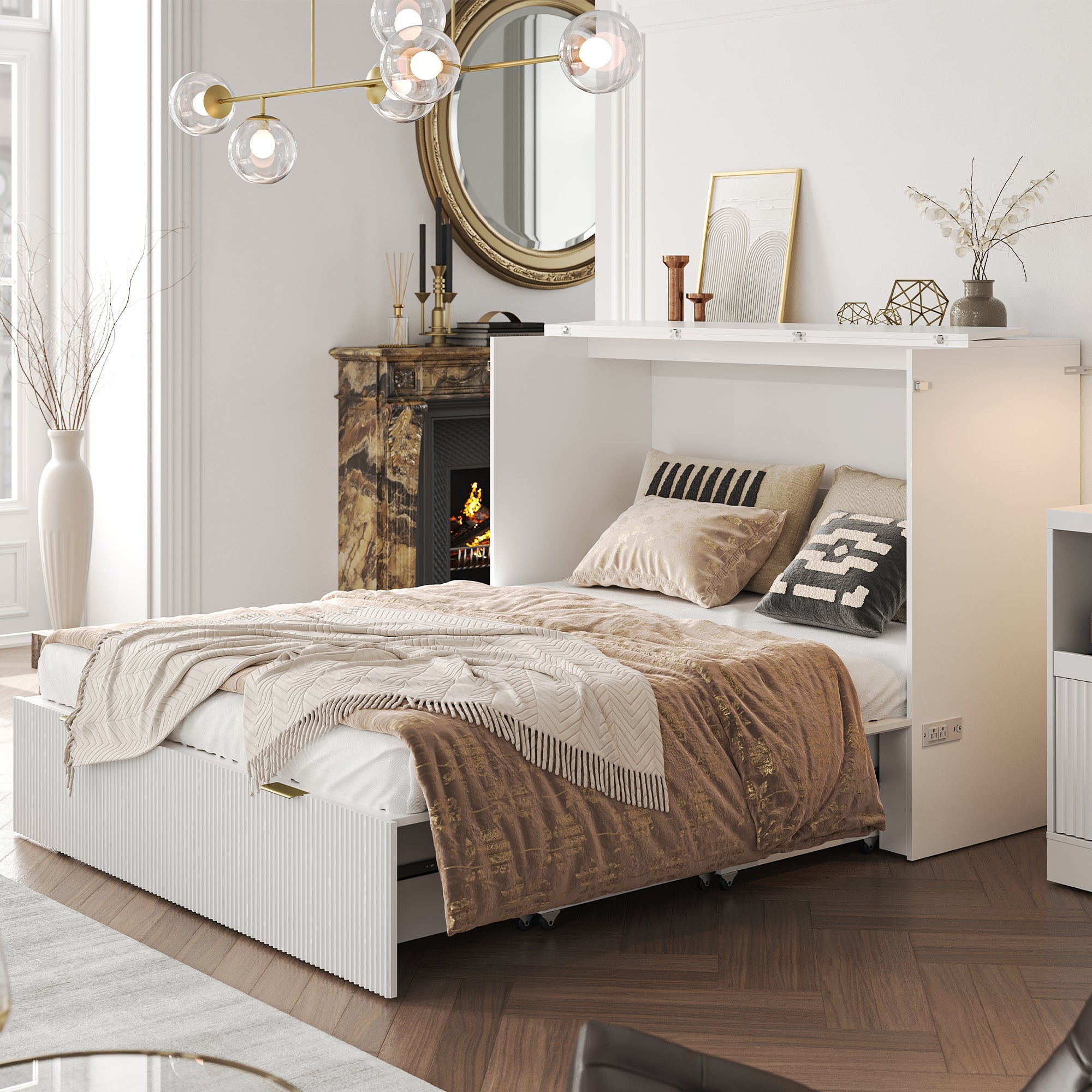 Premium Terra - Twin Cabinet Bed - Fluted - Dark Walnut