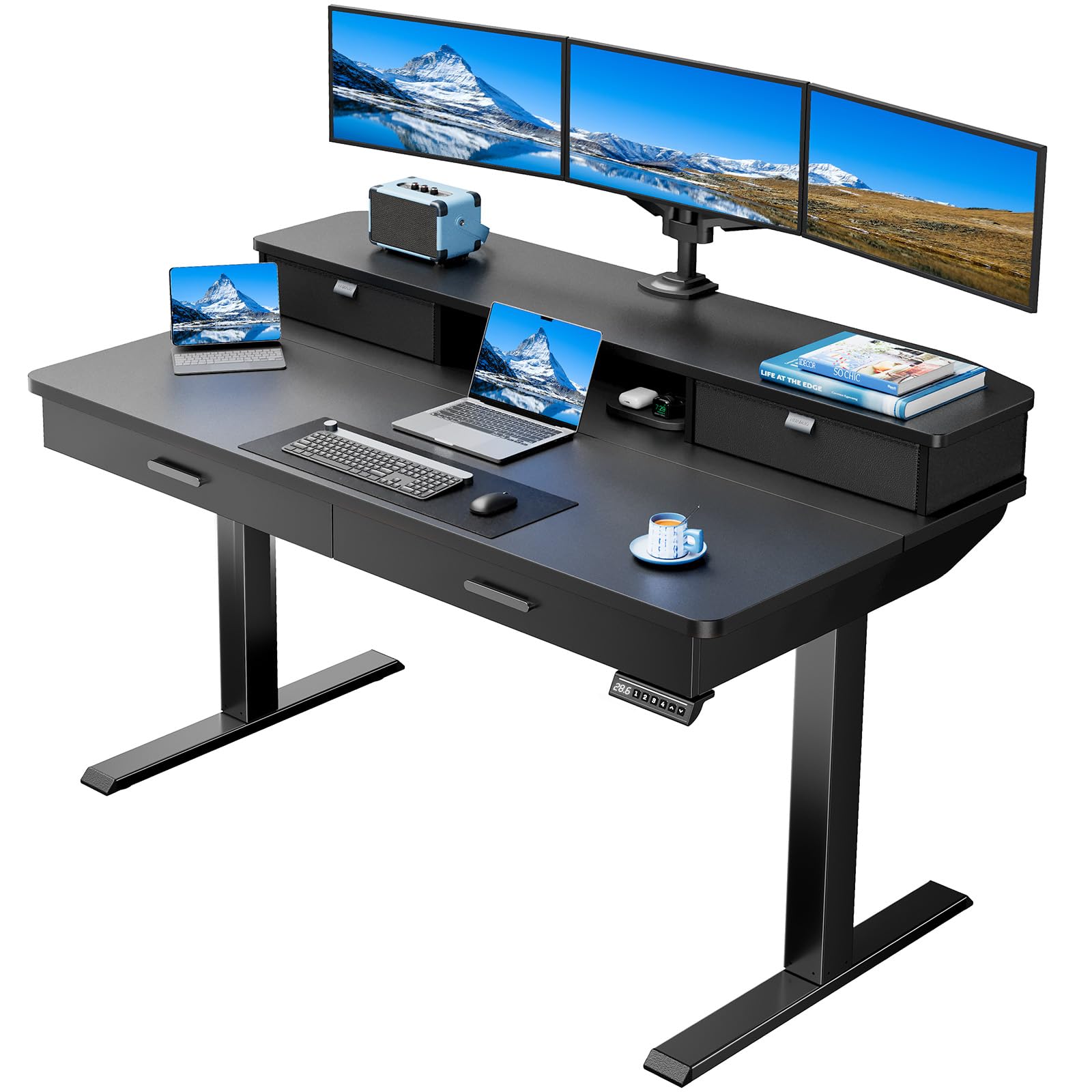 Standing Desk with 4 Drawers - 55 x 30 inch