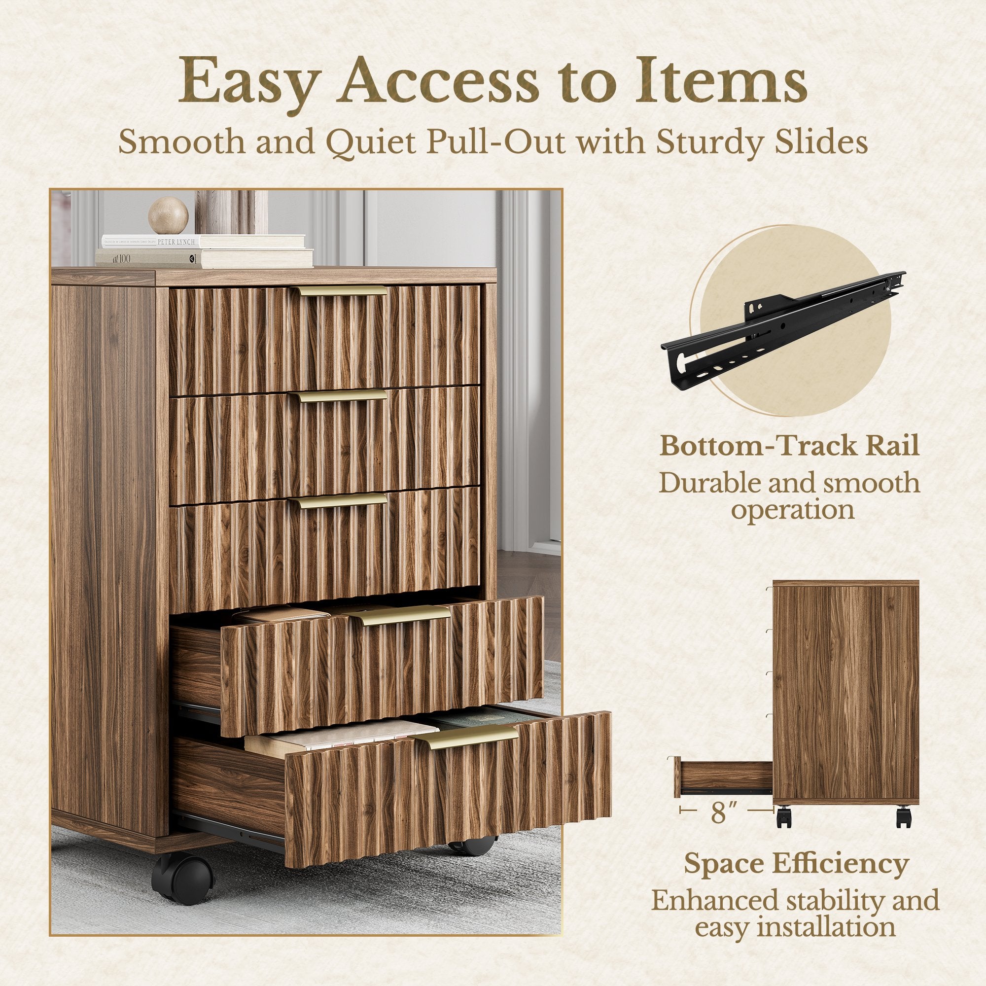 5-Drawer Cabinet + Fluted Cabinet/ Fluted - Dark Walnut