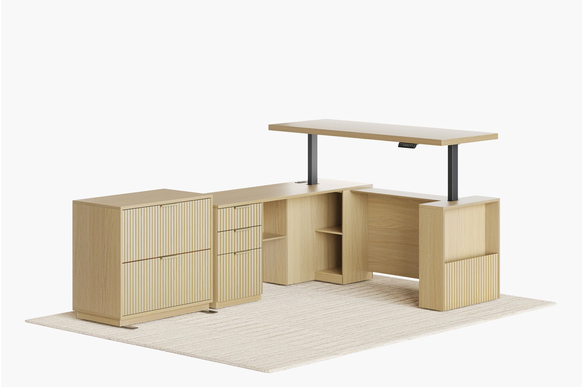 63" Desk + 2 Drawer Wood File Cabinet / Fluted - Natural Oak