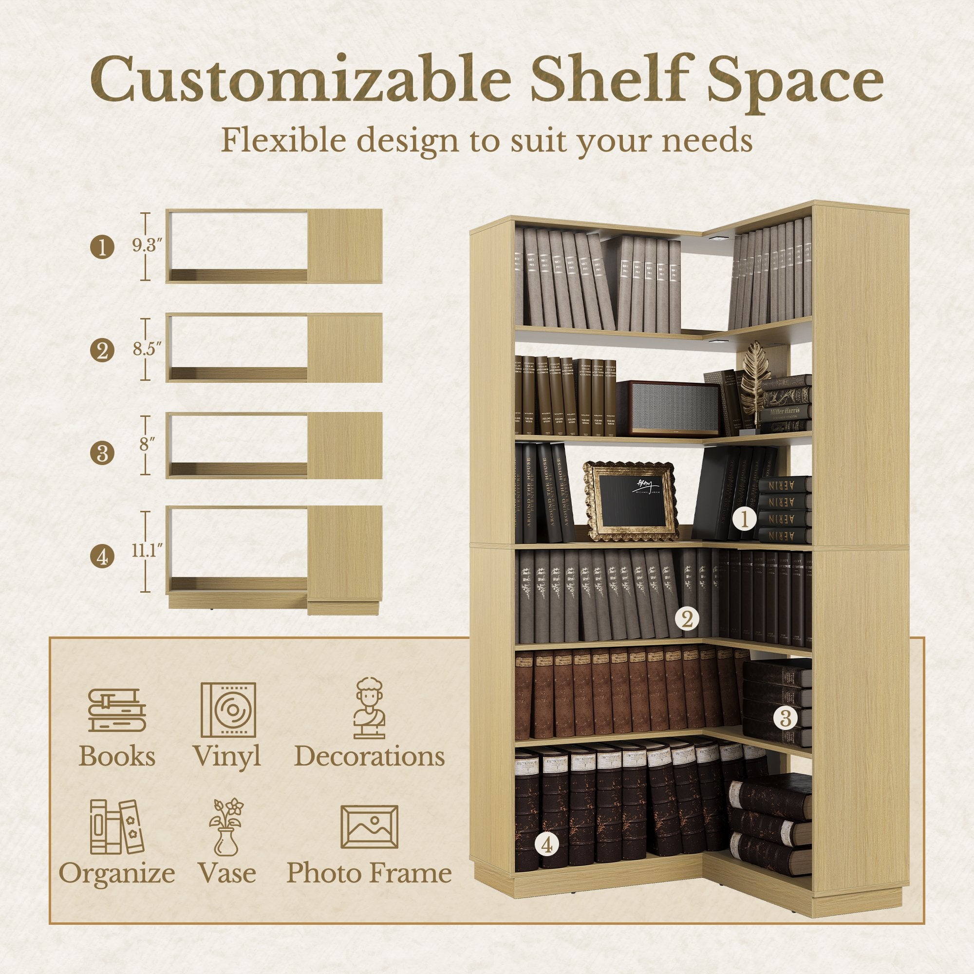 73'' Corner Bookshelf + 73'' Fluted Bookshelf/ Fluted - Natural Oak