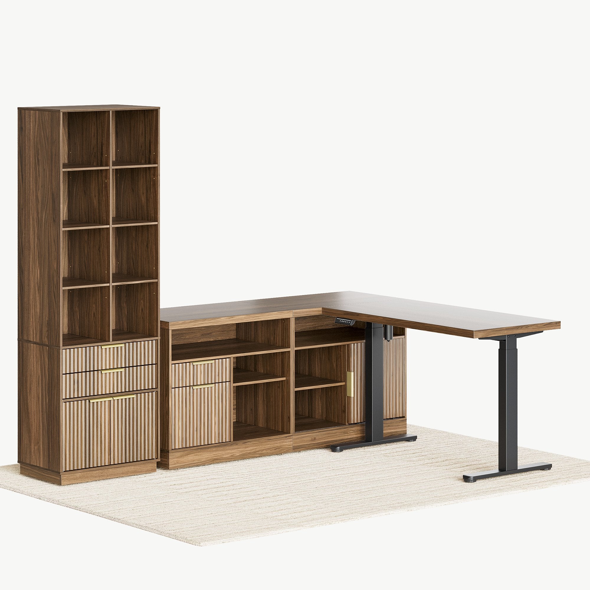 67" Desk+73" Bookshelf / Fluted - Dark Walnut