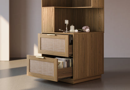67" Desk + 71" Bookshelf / Rattan - Light Walnut
