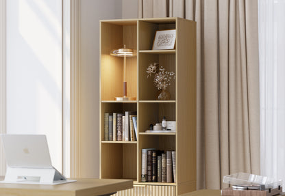 63" desk+Dual 73" Bookshelf+60" Wide Bookshelf/ Fluted - Natural Oak