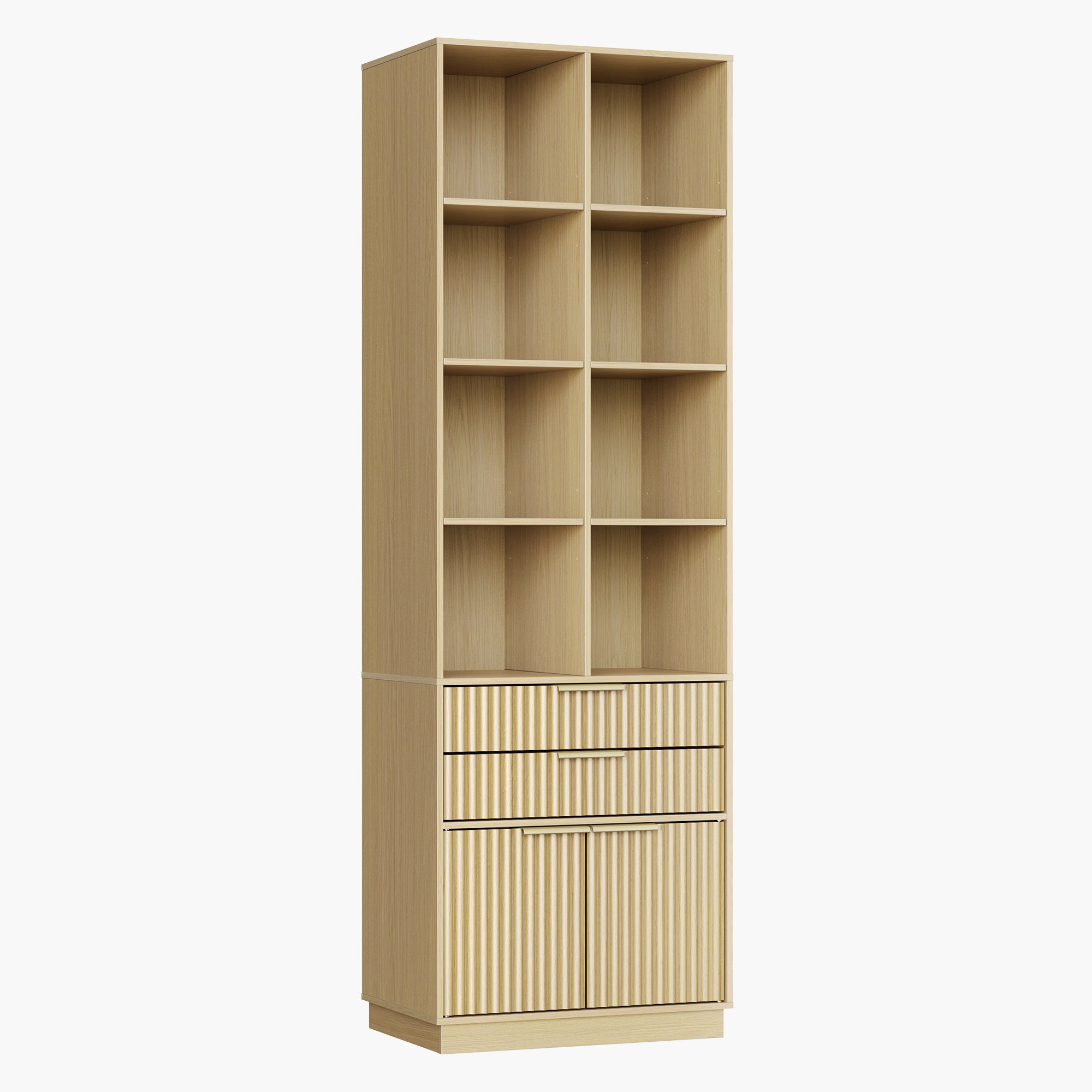 73" Tall Fluted Bookshelf with Drawers & Doors