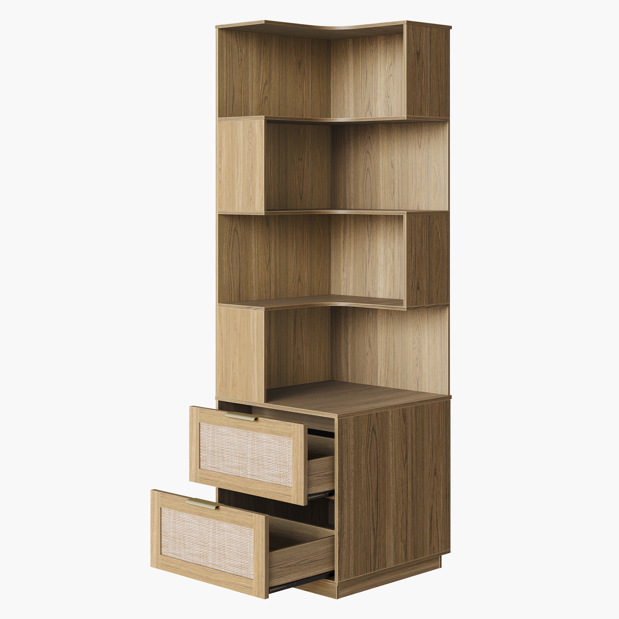 6-Tier Corner Bookshelf with Drawers, 71" Tall Storage