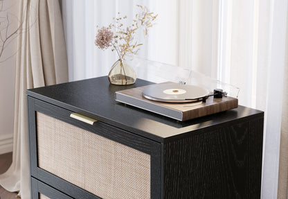67" desk+73" Bookshelf+2 Drawers / Rattan - Black