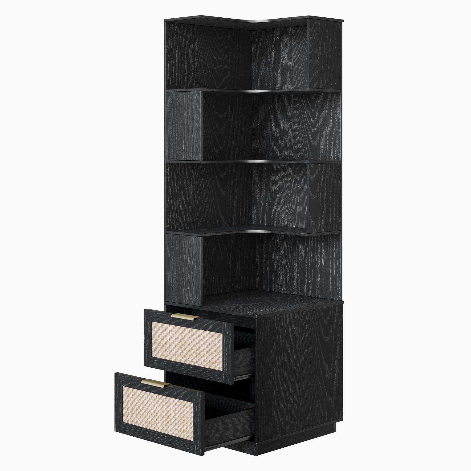 6-Tier Corner Bookshelf with Drawers, 71" Tall Storage