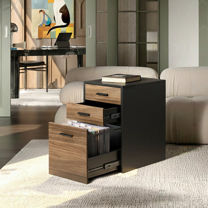 Black & Walnut 3-Drawer Home Office File Cabinet