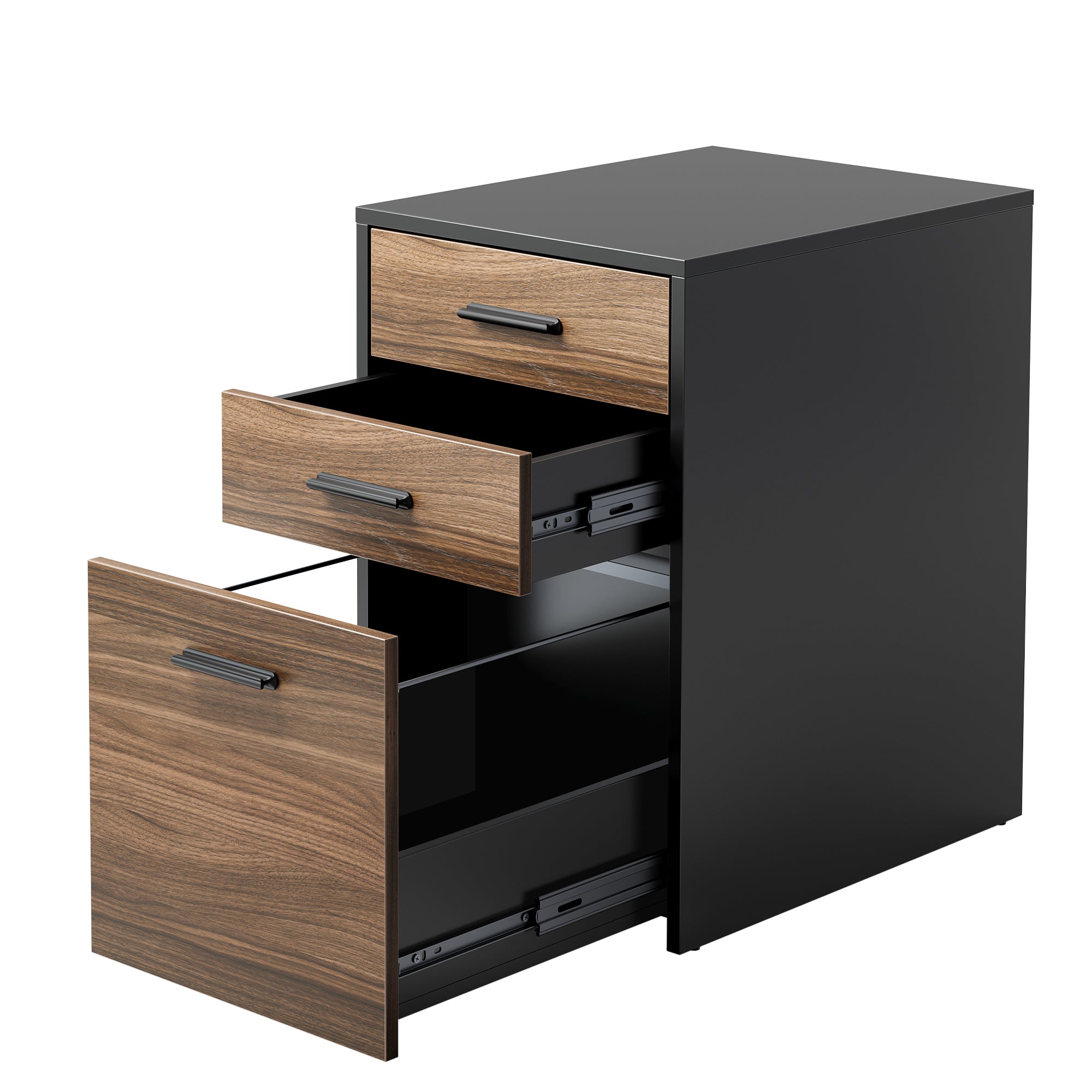 Black & Walnut 3-Drawer Home Office File Cabinet