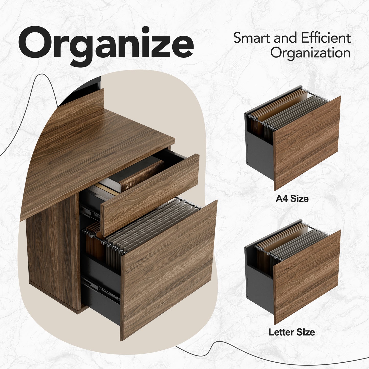 Whole-piece Standing Desk - Single Side 3 Drawers
