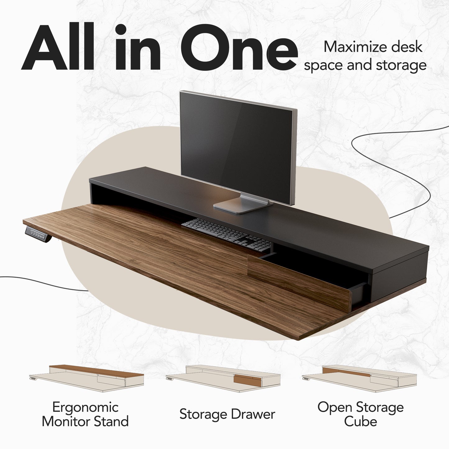 Whole-piece Standing Desk - Single Side 3 Drawers